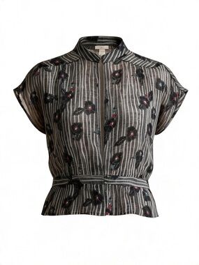 Lux 100% Silk Sheer Striped Floral Blouse